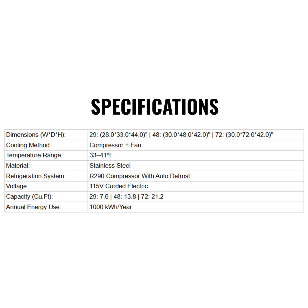 Commercial Stainless Steel Sandwich Prep Table Refrigerator (SAK19586) - Saksby Wholesale - Specifications