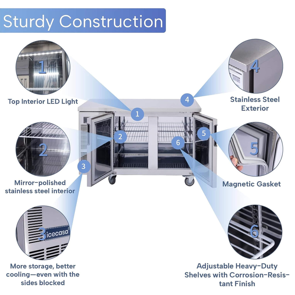 Commercial Stainless Steel Undercounter Worktop Freezer (SAK47218) - Saksby Wholesale - Sturdy Construction