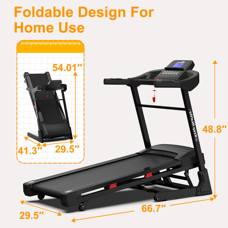 Compact 3.5HP Foldable Electric Treadmill With Bluetooth, LCD Display & 12 Pre-Set Running Programs (SAK25879) - Saksby Wholesale - Dimension View