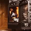 COZY HEAT O Thru-Wall Wood Burning Sauna Stove With Sauna Stones [COZYOTW12/O18] - Front Left Corner View Lifestyle
