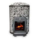 COZY HEAT O Thru-Wall Wood Burning Sauna Stove With Sauna Stones [COZYOTW12/O18] - Front View With Wood Burning