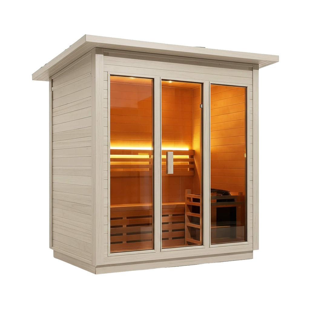 Custom Luxury Spruce Outdoor Steam Sauna With Canadian Wood, Heater & Stones (SAK87912) - Saksby Wholesale - Spruce Front Right View