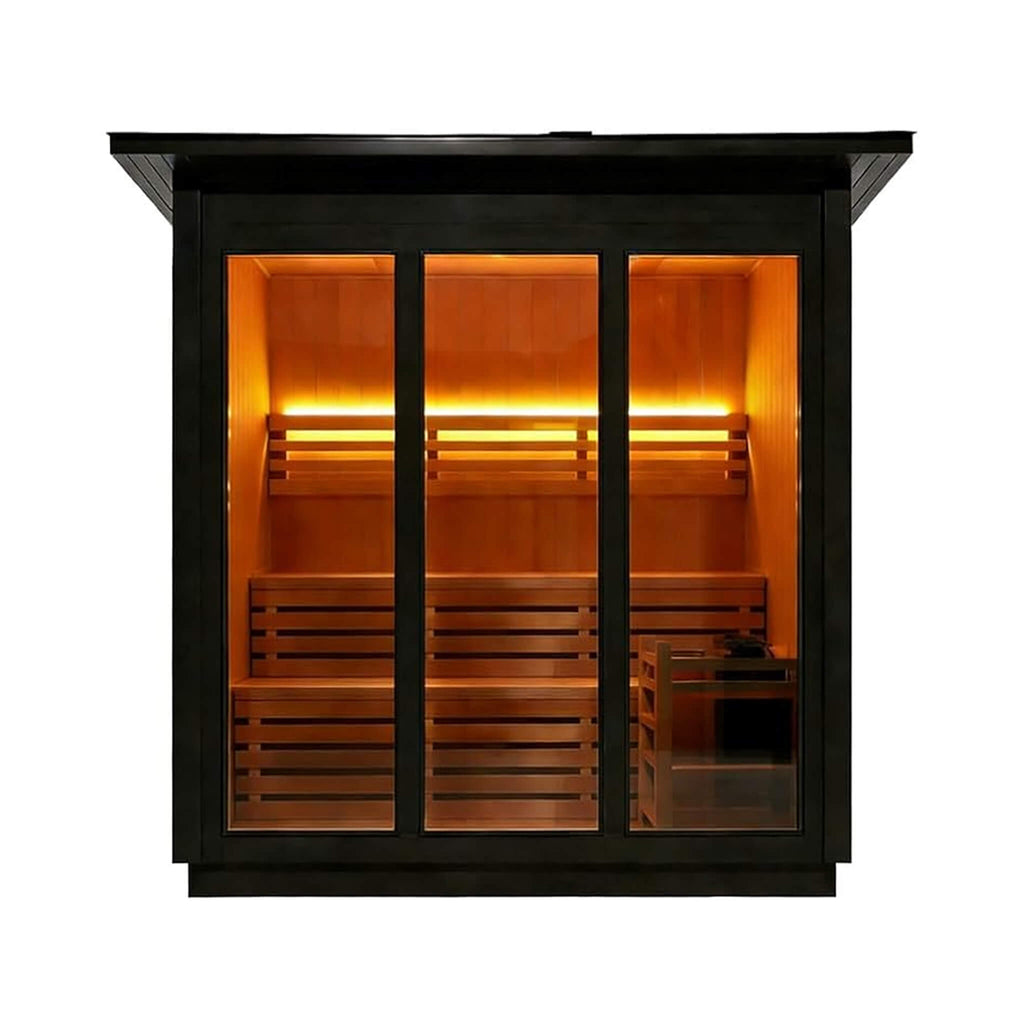 Custom Luxury Spruce Outdoor Steam Sauna With Canadian Wood, Heater & Stones (SAK87912) - Saksby Wholesale - Black Front View