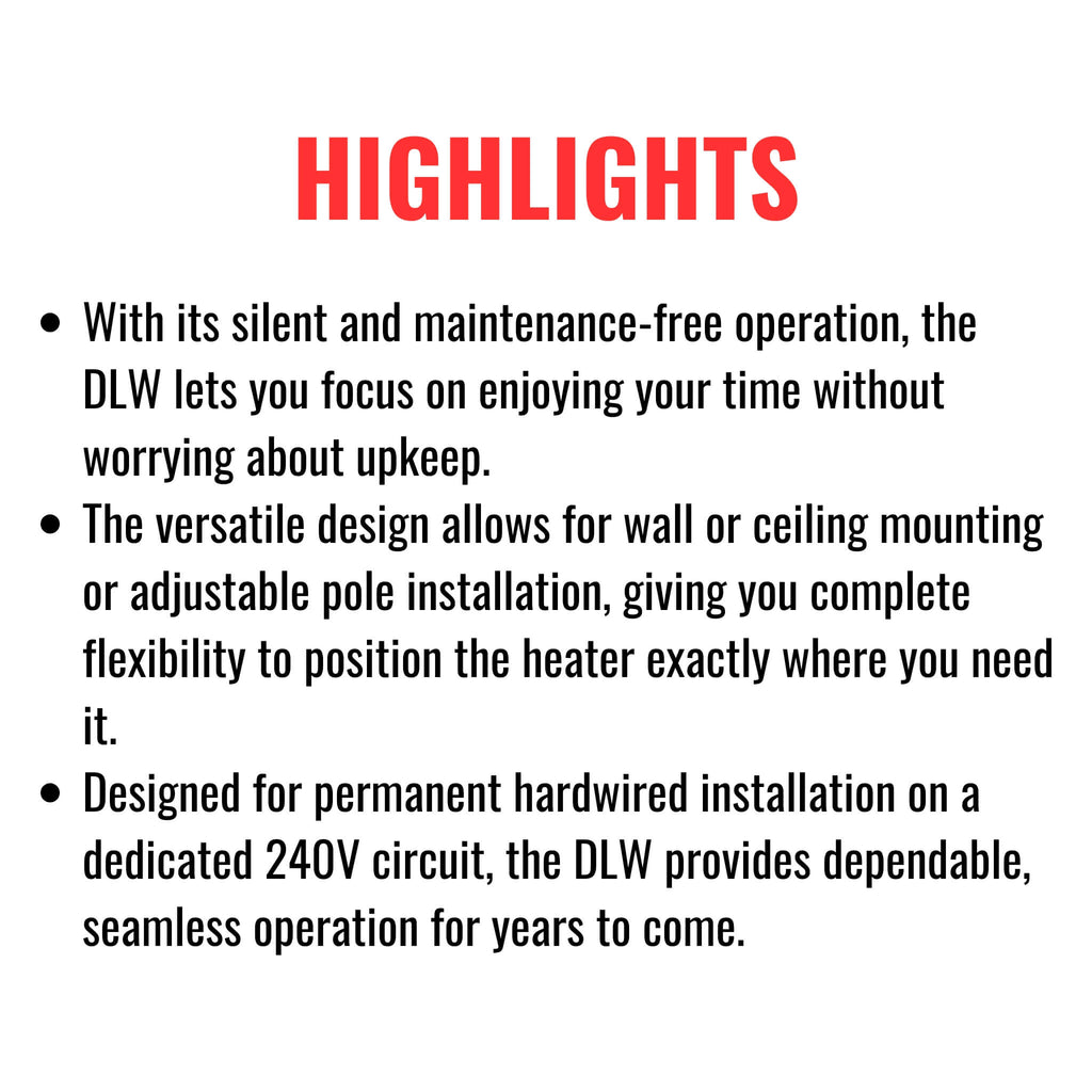 Dimplex DLW 70" Black Long Wave Radiant Electric Heater For Outdoor And Indoor, 3200W [DLW3200B24] (SAK89384) - Saksby Wholesale - Product Highlights
