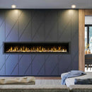 Dimplex Ignite Evolve Built-In Frosted Tumbled Glass Linear Electric Fireplace With Heat Boost System & Trim Kit (SAK59214) - Saksby Wholesale - Living Room Lifestyle Image