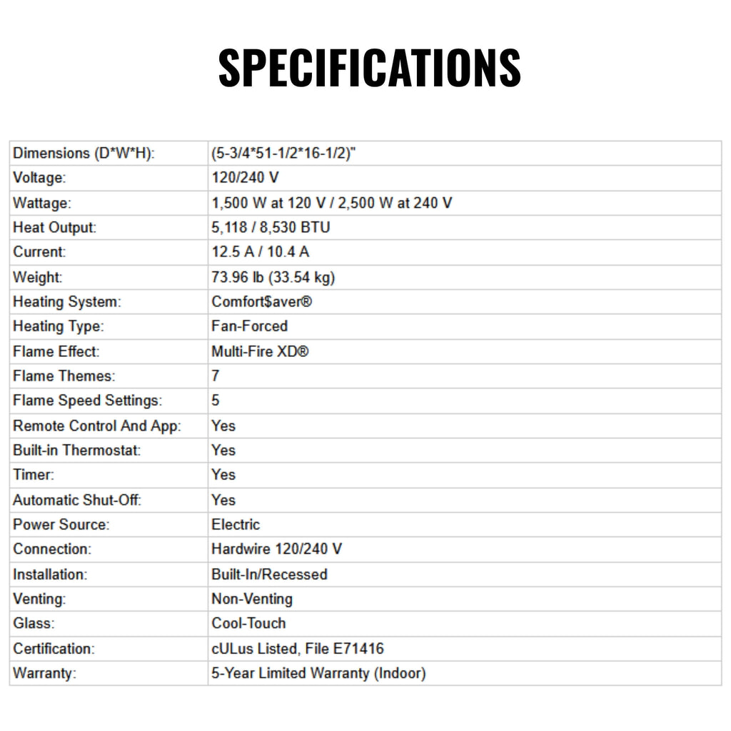 Dimplex Ignite Evolve 50-Inch Premium Built-In Linear Electric Fireplace With Trim Kit [500002573] (SAK34812)   - Saksby Wholesale - Specifications View