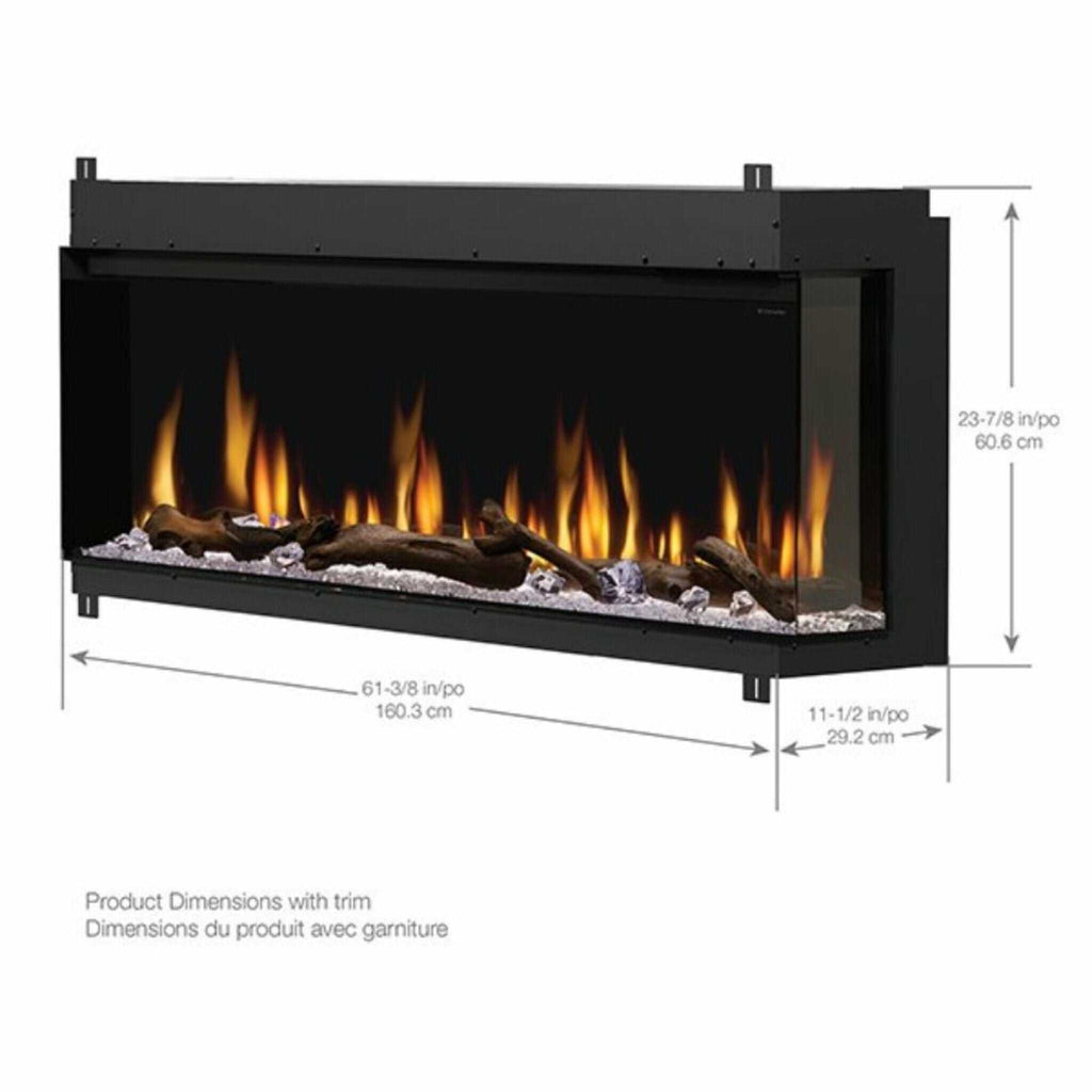 DIMPLEX IGNITEXL BOLD 60" Built-In Linear Modern Electric Fireplace With Multi Colored Flames [XLF6017-XD] SAKSBY Dimensions View