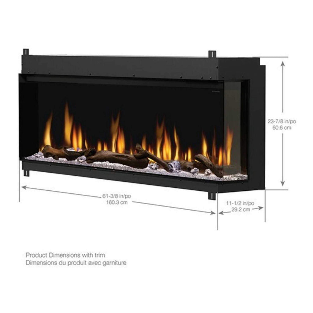 Dimplex IgniteXL Bold 60-Inch Built-In Linear Modern Electric Fireplace With Multi Colored Flames [XLF6017-XD] (SAK90413) - Saksby Wholesale - Dimensions View