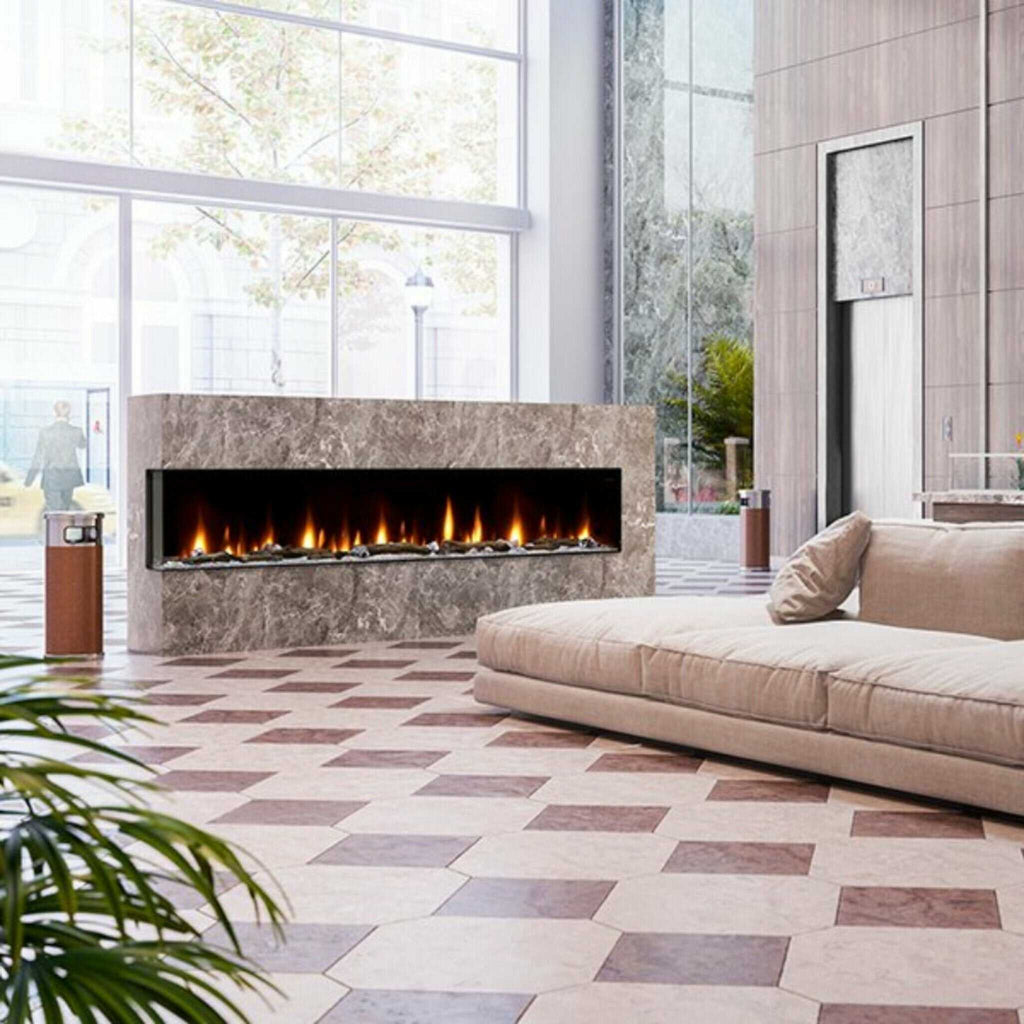 Dimplex IgniteXL Bold 100-Inch Smart Linear Multi Side View Built-In Electric Fireplace [XLF10017-XD] (SAK72359) - Saksby Wholesale - Living Room View With Sofa