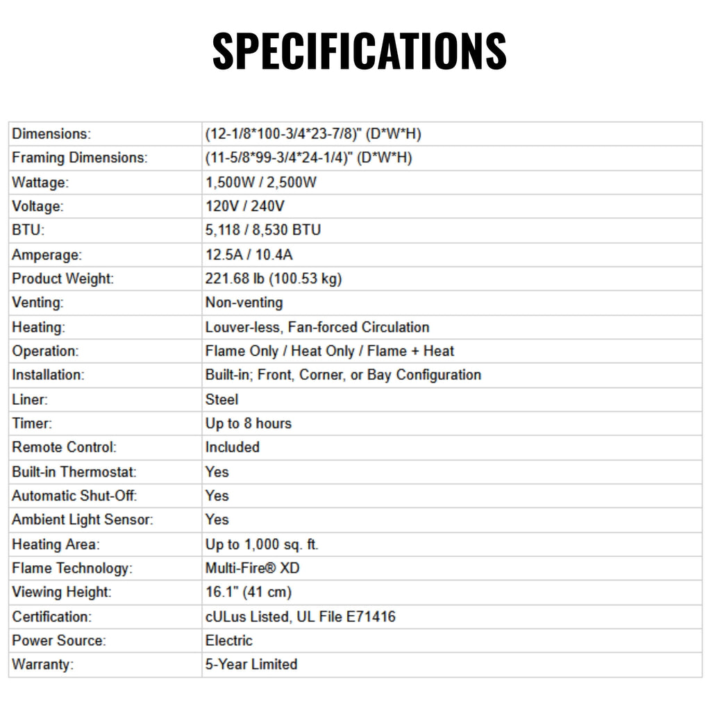 Dimplex IgniteXL Bold 100-Inch Smart Linear Multi Side View Built-In Electric Fireplace [XLF10017-XD] (SAK72359)   - Saksby Wholesale -  Specifications View