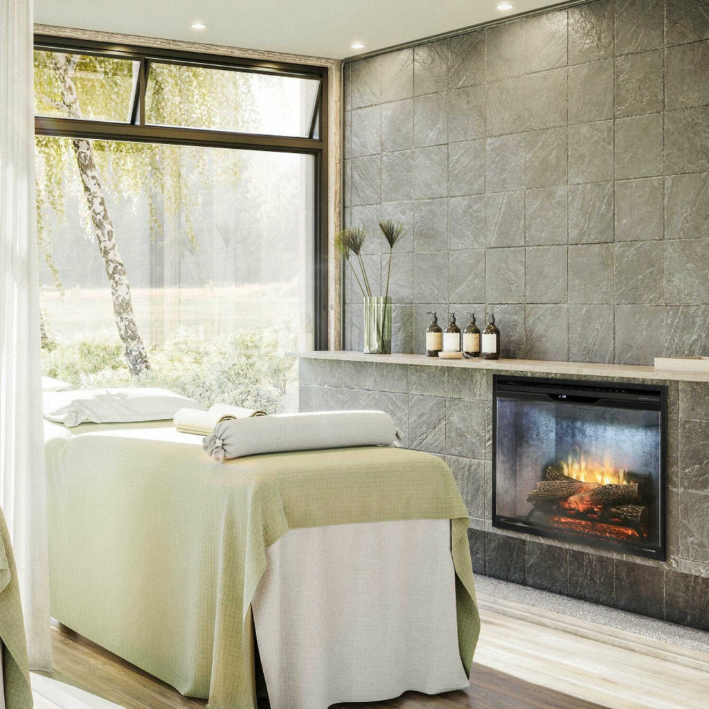 DIMPLEX REVILLUSION HERRINGBONE Brick Built-In Electric Firebox With Front Glass [RBF30/36/42] (SAK12893) - Saksby Wholesale - Bedroom View