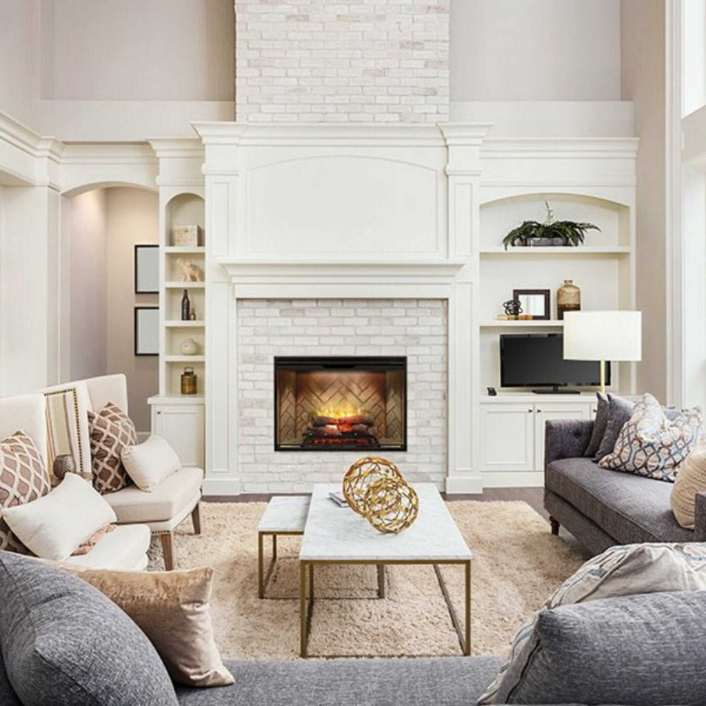 DIMPLEX REVILLUSION HERRINGBONE Brick Built-In Electric Firebox With Front Glass [RBF30/36/42] (SAK12893) - Saksby Wholesale - Living Room View