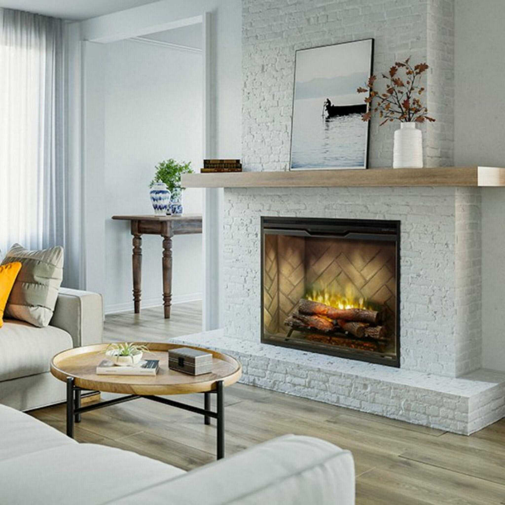 DIMPLEX REVILLUSION HERRINGBONE Brick Built-In Electric Firebox With Front Glass [RBF30/36/42] (SAK12893) - Saksby Wholesale - Living Room View