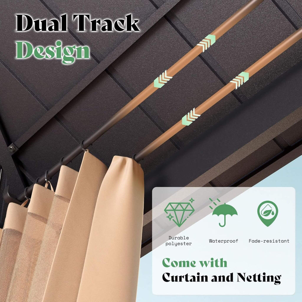 [13X15FT] Double-Tier Hexagonal Metal Hardtop Patio Gazebo (SAK84137) - Saksby Wholesale - Curtain And Netting Track