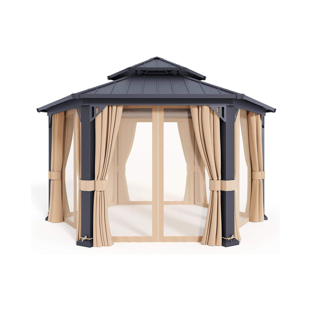 [13X15FT] Double-Tier Hexagonal Metal Hardtop Patio Gazebo (SAK84137) - Saksby Wholesale - Front View