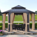 [13X15FT] Double-Tier Hexagonal Metal Hardtop Patio Gazebo (SAK84137) - Saksby Wholesale - Lifestyle Image in Backyard