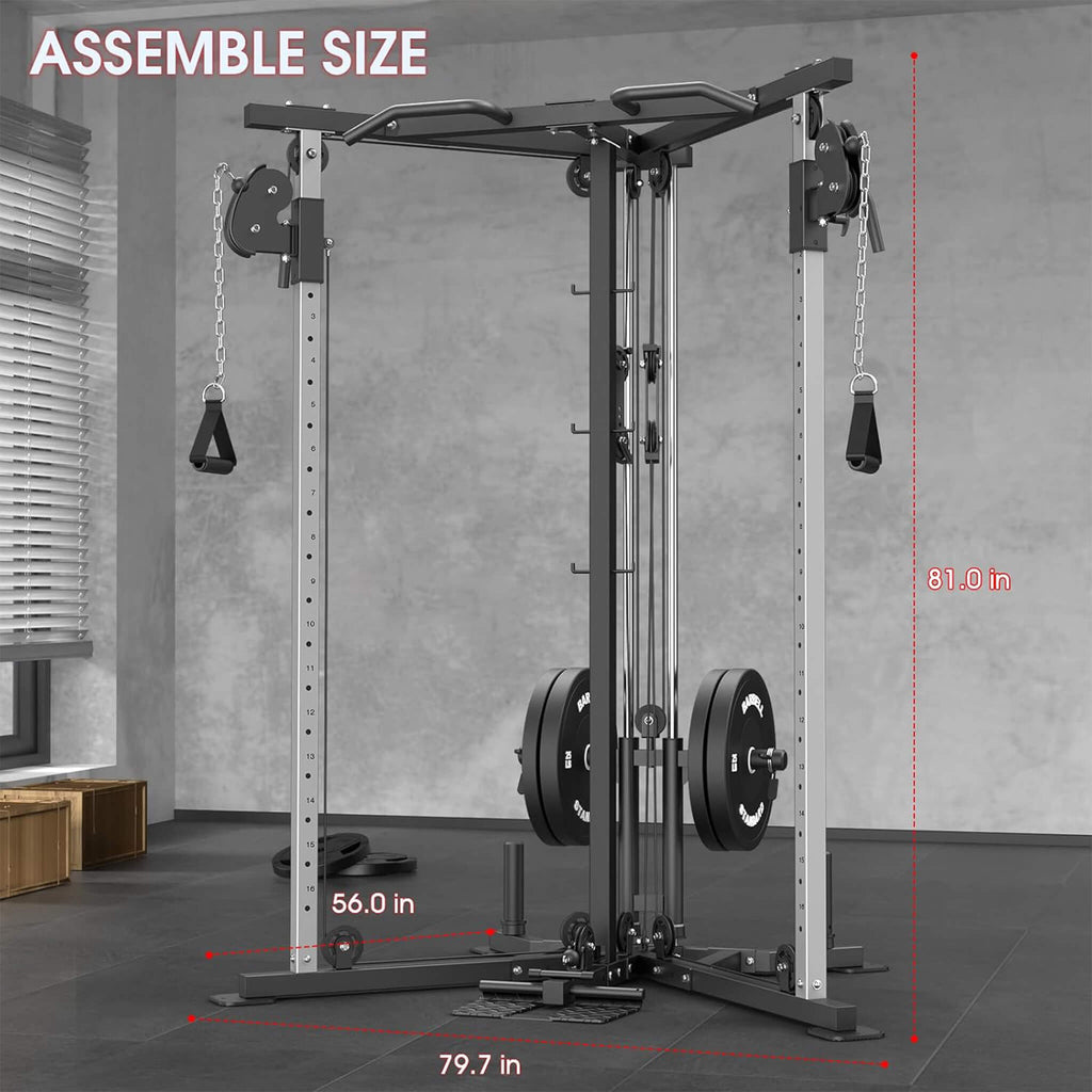 Dual Pulley Cable Crossover Machine With Pull Up And LAT Bar (SAK98124) - Saksby Wholesale - Assemble Size View
