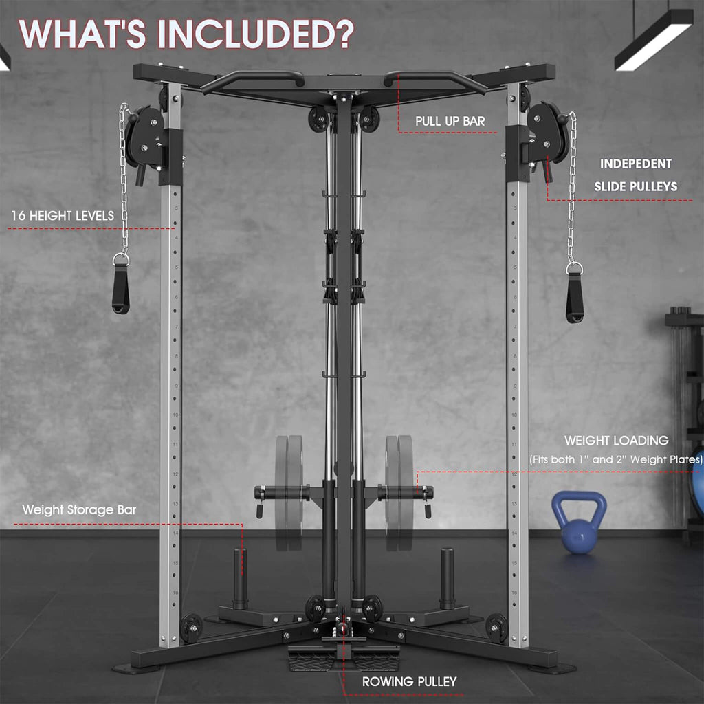 Dual Pulley Cable Crossover Machine With Pull Up And LAT Bar (SAK98124) - Saksby Wholesale - Whats Included View