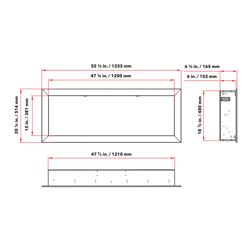 DYNASTY CASCADE 54" Recessed Smart Linear Electric Fireplace With Dynasty App [DY-BTX54] SAKSBY - Dimensions View