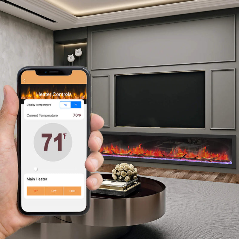 DYNASTY CASCADE 64" Smart Linear Electric Fireplace With Front Facing Heater [DY-BTX64]  SAKSBY App View