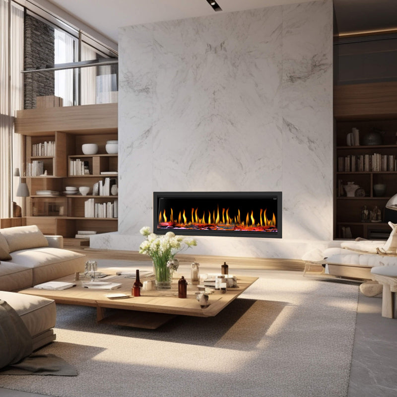 DYNASTY TEMPO 52" Smart Virtual Linear Electric Fireplace With Dynasty App [DY-FVX52] SAKSBY - Front Left View Living Room