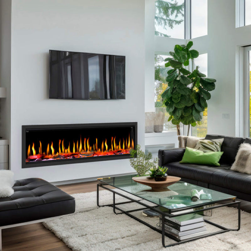 DYNASTY TEMPO 63" Virtual Linear Electric Fireplace With Multifunction Remote Control [DY-FVX76] SAKSBY Living Room View