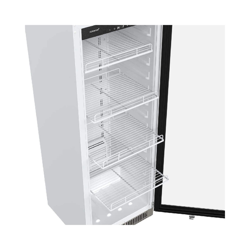 Edgestar 22-Inch 10.1 Cubic Feet Commercial Beverage Merchandiser With Temperature Alarm and Reversible Door [VBM101SS] (SAK45983) - Saksby Wholesale - Pull-Out Tray View