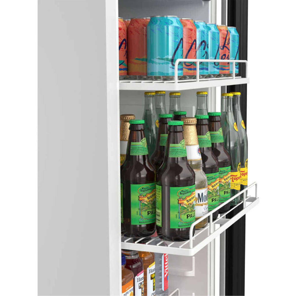 Edgestar 22-Inch 10.1 Cubic Feet Commercial Beverage Merchandiser With Temperature Alarm and Reversible Door [VBM101SS] (SAK45983) - Saksby Wholesale - Shelves View