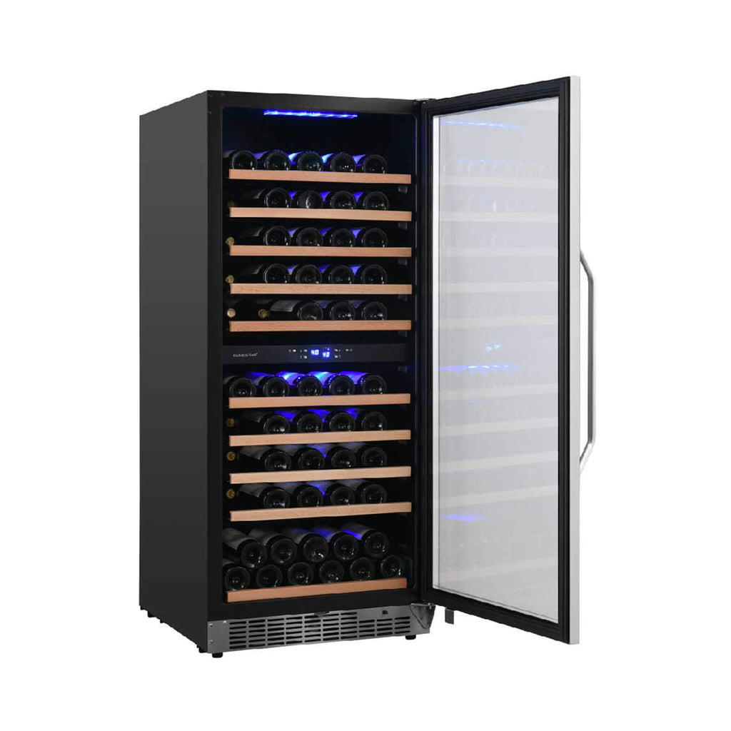 Edgestar Premium 20-Inch 101 Bottle Capacity Built-In Dual Zone Wine Cooler (SAK92835) - Saksby Wholesale - Front Right View With Door Opened