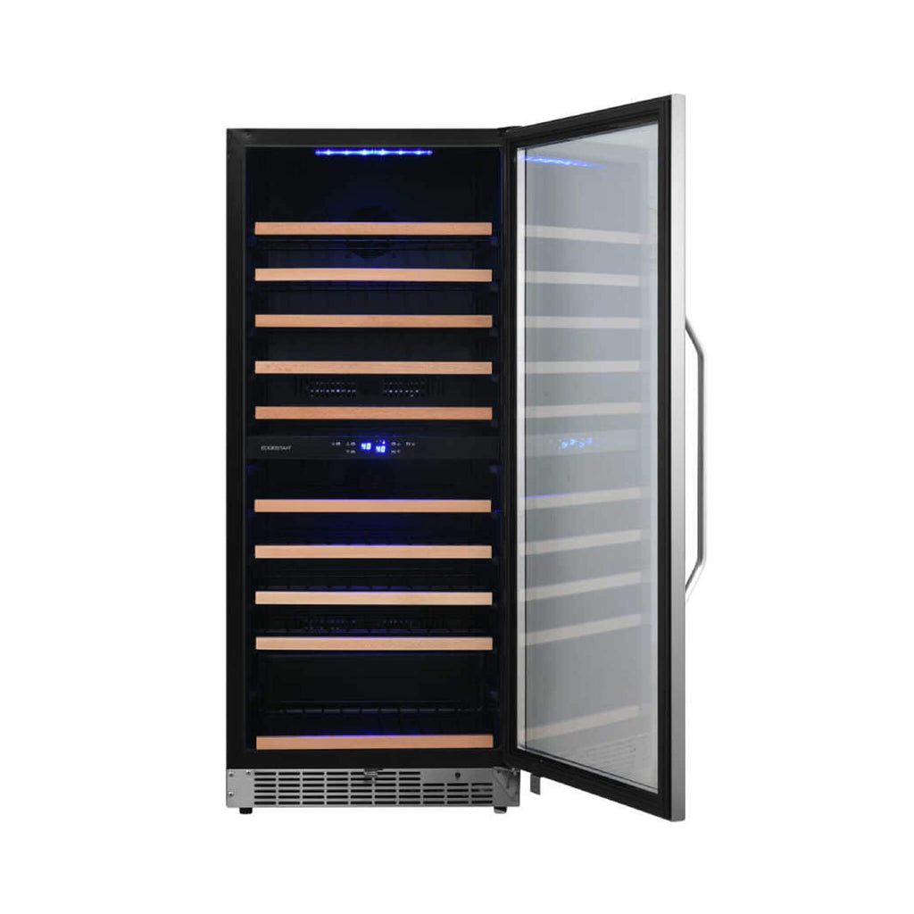 Edgestar Premium 20-Inch 101 Bottle Capacity Built-In Dual Zone Wine Cooler (SAK92835) - Saksby Wholesale - Front View With Door Opened