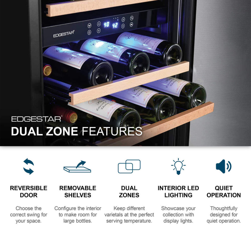 EDGESTAR 142 Bottle Built In Dual Zone Double Door Wine Cooler With Door Lock, 24" (SAK30742)-SAKSBY