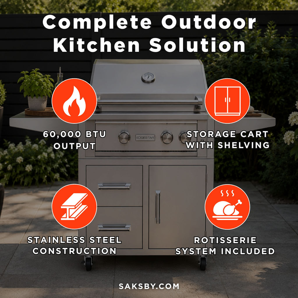 Edgestar 60K BTU 30-Inch Freestanding LED Lighting Grill And Cart With Rotisserie (SAK63985) - Saksby Wholesale - Features