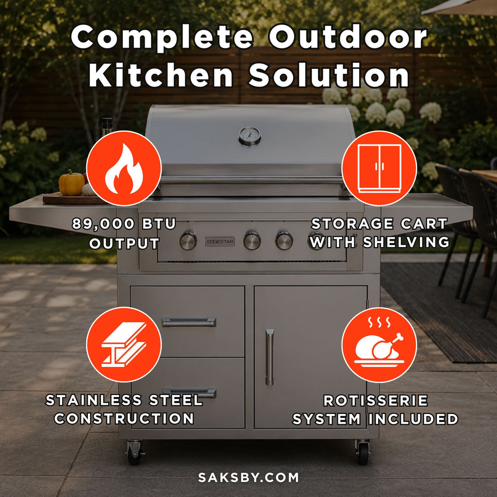Edgestar 89K BTU 36-Inch Freestanding LED Lighting Grill And Cart With Rotisserie (SAK85914) - Saksby Wholesale - Features