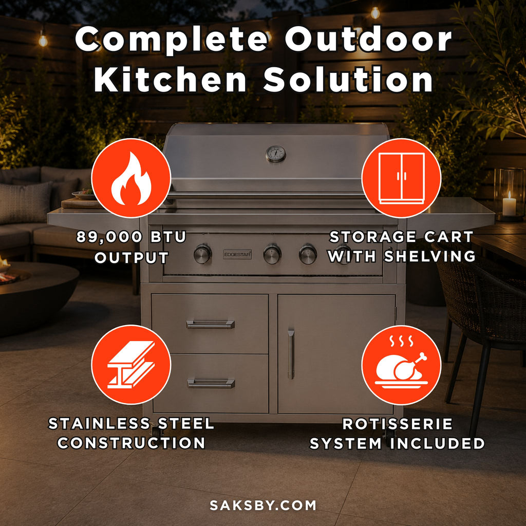 Edgestar 89K BTU 42-Inch Freestanding Grill And Cart With Rotisserie And Lighted Knobs [GRL420FS] (SAK56935) - Saksby Wholesale - Features