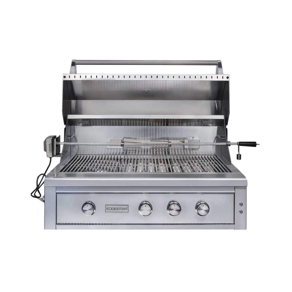 Edgestar 89K BTU 42-Inch Freestanding Grill And Cart With Rotisserie And Lighted Knobs (SAK56935) - Saksby Wholesale - Front View With Lid Opened