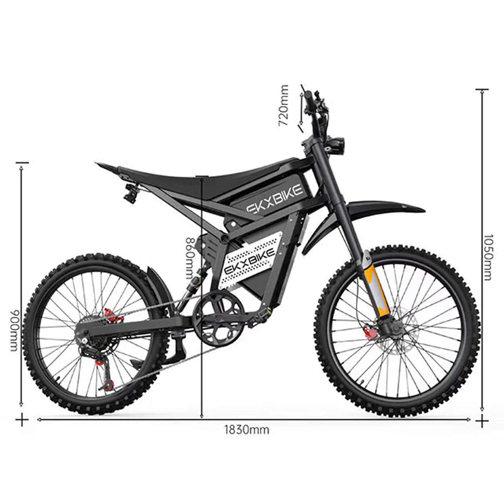 EKX E6 3000W 52V40Ah Premium Electric Carbon Steel Off-Road Mountain Dirt Bike SAK18315 Saksby - Dimensions