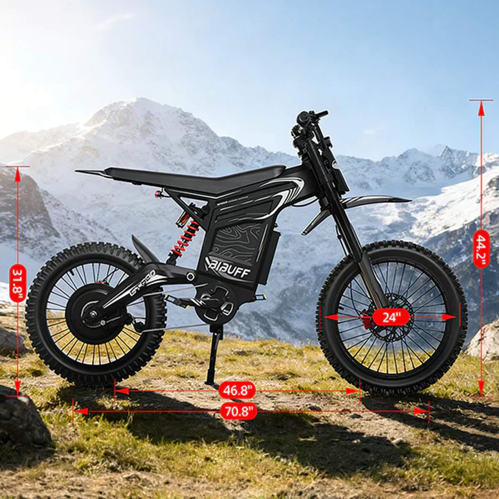 EKX GT600 7500W 72V30AH Full-Suspension Off-Road Electric Dirt Bike (SAK49037) - Saksby Wholesale - Dimensions