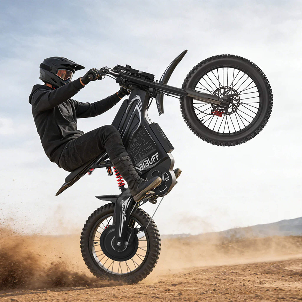 EKX GT600 7500W 72V30AH Full-Suspension Off-Road Electric Dirt Bike (SAK49037) - Saksby Wholesale - Lifestyle Doing Wheelie