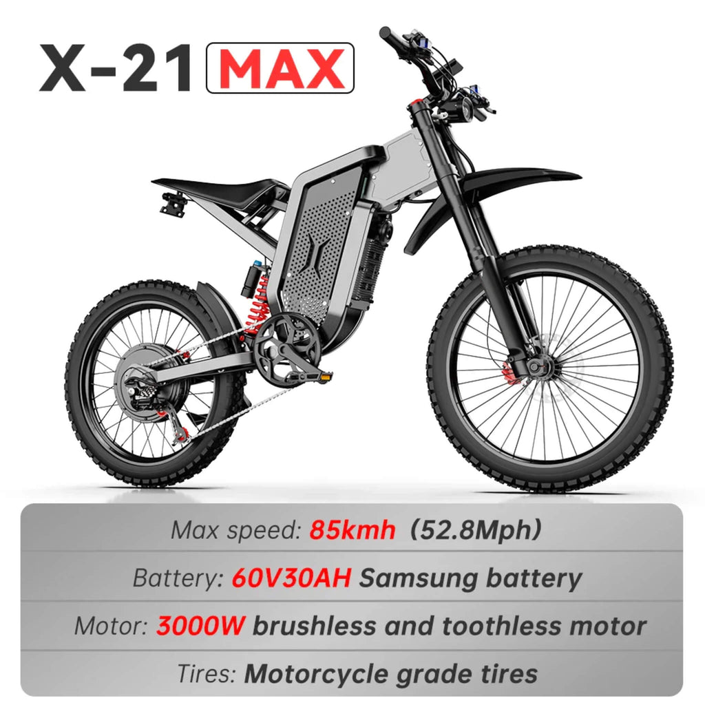 EKX X21 Max Electric Motorcycles 3000W Brushless Gearless Motors 85 KMH Speed Adult Off Road Ebike (SAK48016) SAKSBY - Specifications View