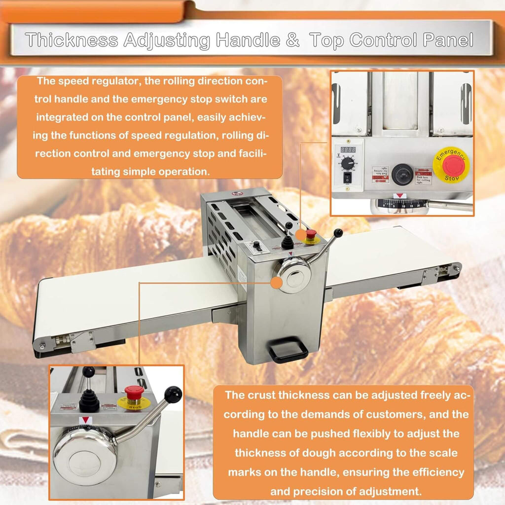 Electric Commercial 110V Foldable Stainless Steel Dough Sheeter (SAK59273) - Saksby Wholesale - Adjustable Thickness Feature
