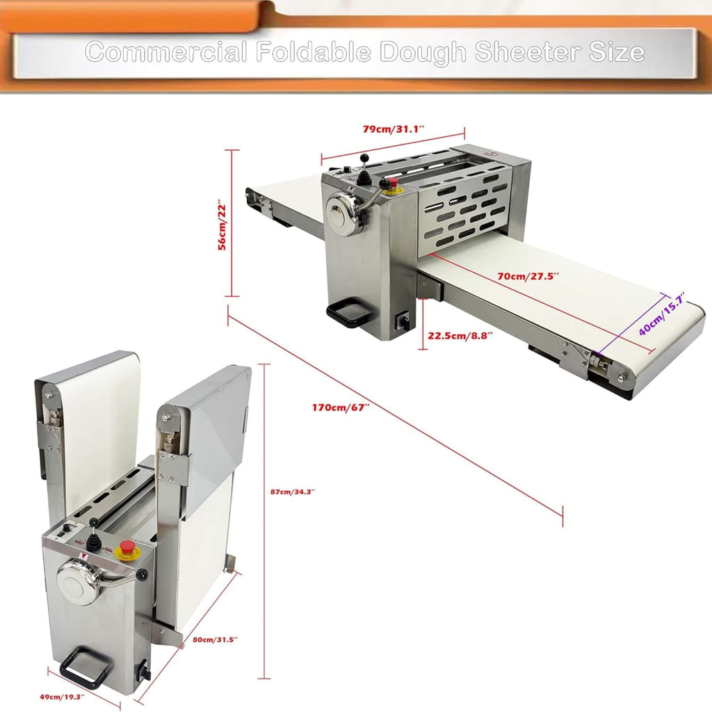 Electric Commercial 110V Foldable Stainless Steel Dough Sheeter (SAK59273) - Saksby Wholesale - Dimensions