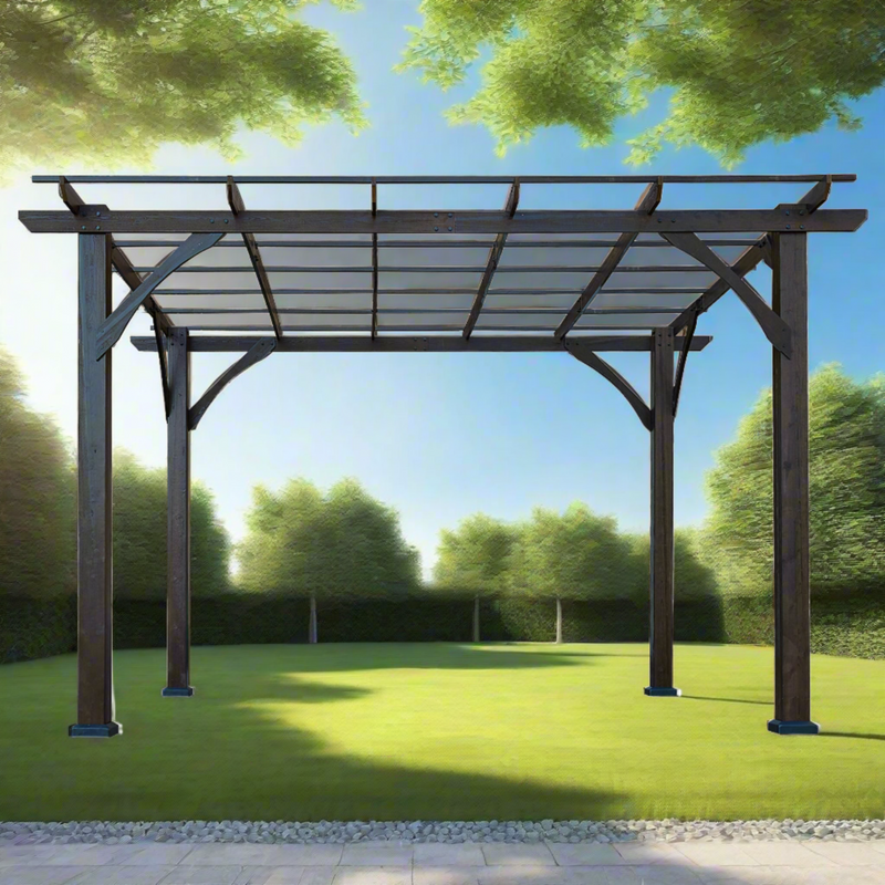[10x12FT] Premium Outdoor Brown Cedar Wood Pergola For Spacious Patios (SAK45639) SAKSBY - Front View
