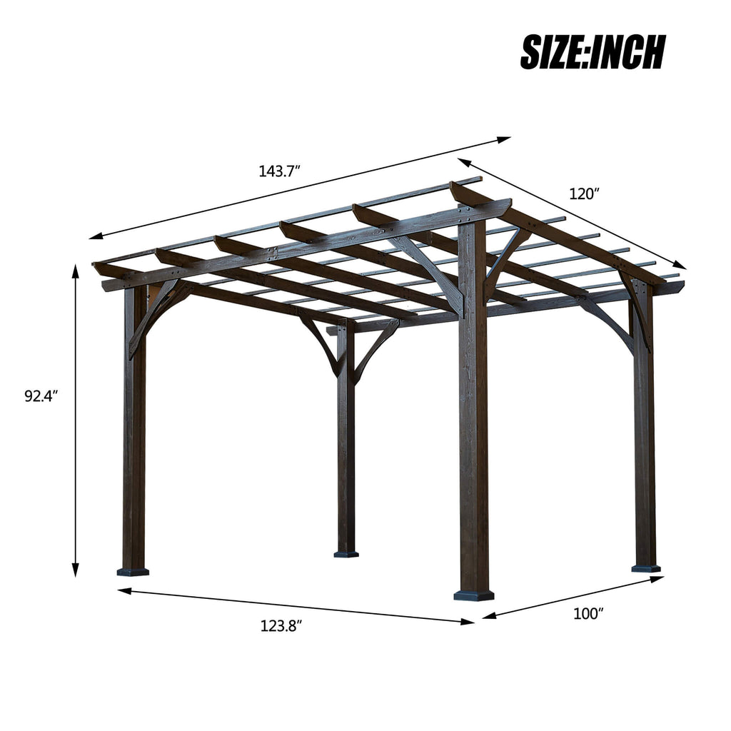 [10x12FT] Premium Outdoor Brown Cedar Wood Pergola For Spacious Patios (SAK45639) SAKSBY - 
Dimensions View
