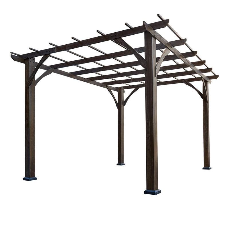 [10x12FT] Premium Outdoor Brown Cedar Wood Pergola For Spacious Patios (SAK45639) SAKSBY - White Background View