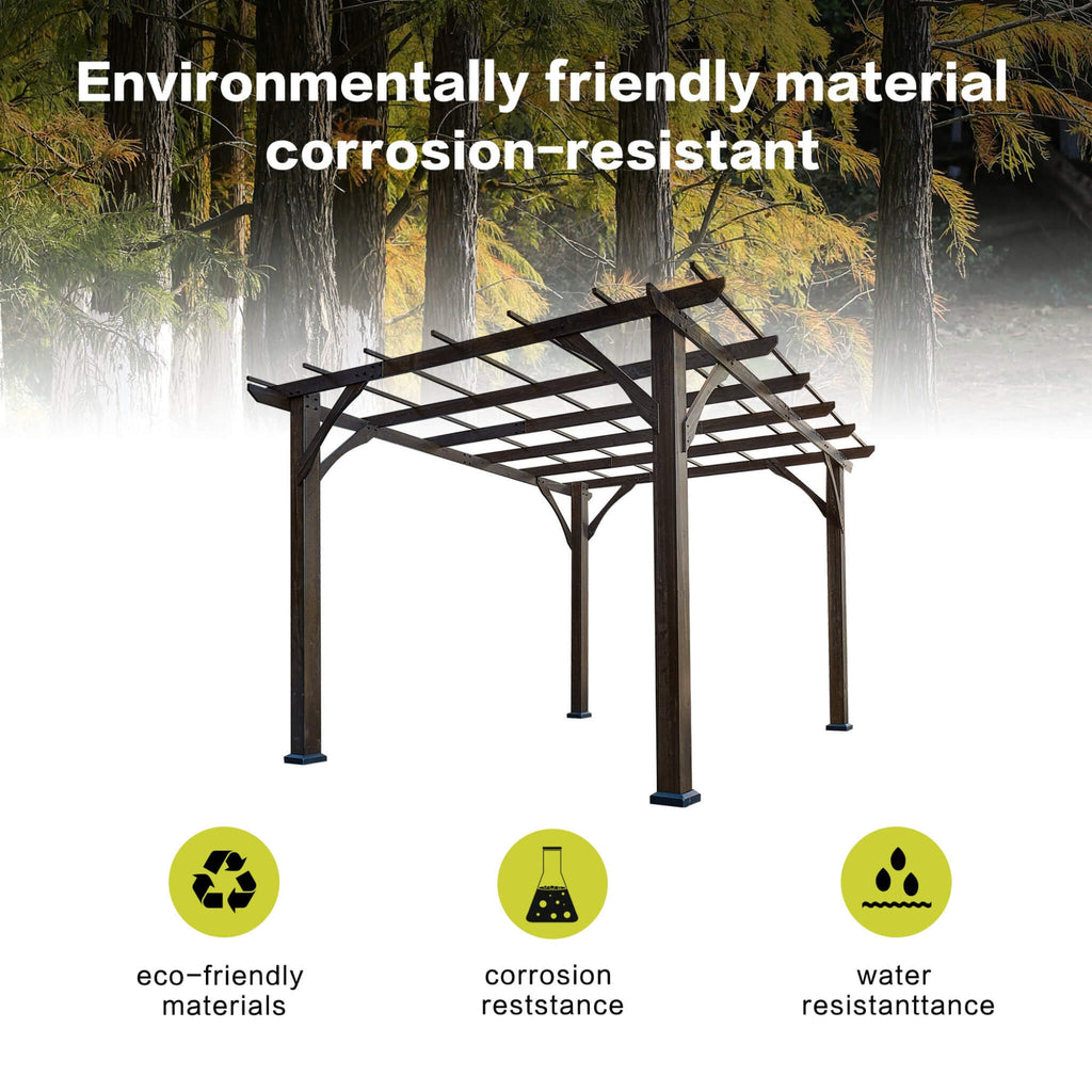 [10x12FT] Premium Outdoor Brown Cedar Wood Pergola For Spacious Patios (SAK45639) SAKSBY - 
Material View