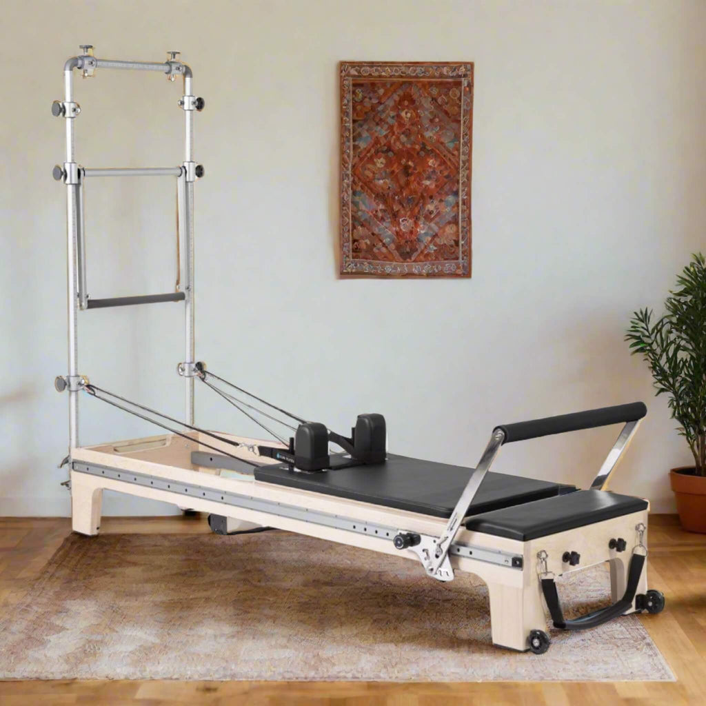 Elina Pilates Master Instructor Professional Reformer Tower With Adjustable Pulleys And Ultra Quiet Trolley (SAK21934) - Saksby Wholesale - Black Color Lifestyle Image
