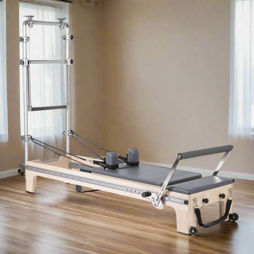 Elina Pilates Master Instructor Professional Reformer Tower With Adjustable Pulleys And Ultra Quiet Trolley (SAK21934) - Saksby Wholesale - Gray Color Lifestyle Image
