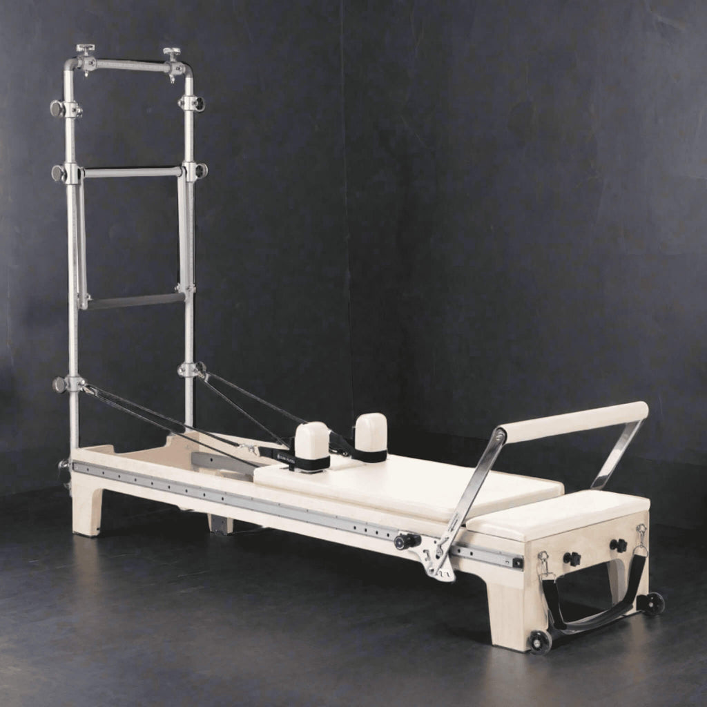 Elina Pilates Master Instructor Professional Reformer Tower With Adjustable Pulleys And Ultra Quiet Trolley (SAK21934) - Saksby Wholesale - Color Ivory Lifestyle Image