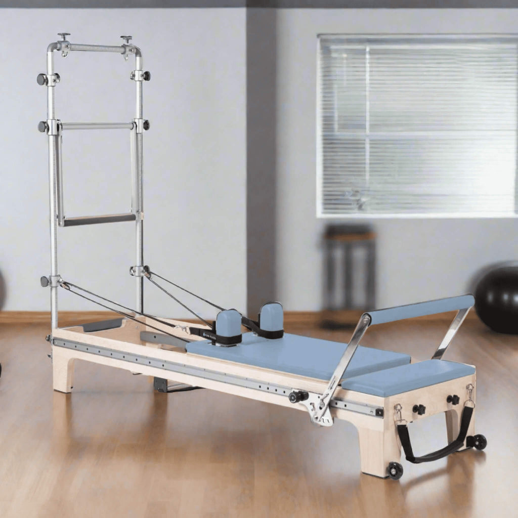 Elina Pilates Master Instructor Professional Reformer Tower With Adjustable Pulleys And Ultra Quiet Trolley (SAK21934) - Saksby Wholesale - Ocean Blue Color Lifestyle Image