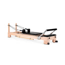 Elina Pilates Lignum Wooden Reformer With Adjustable Height Rope Pulleys [USA 100500] (SAK96321) - Saksby Wholesale - Front Side View In Black Cushions